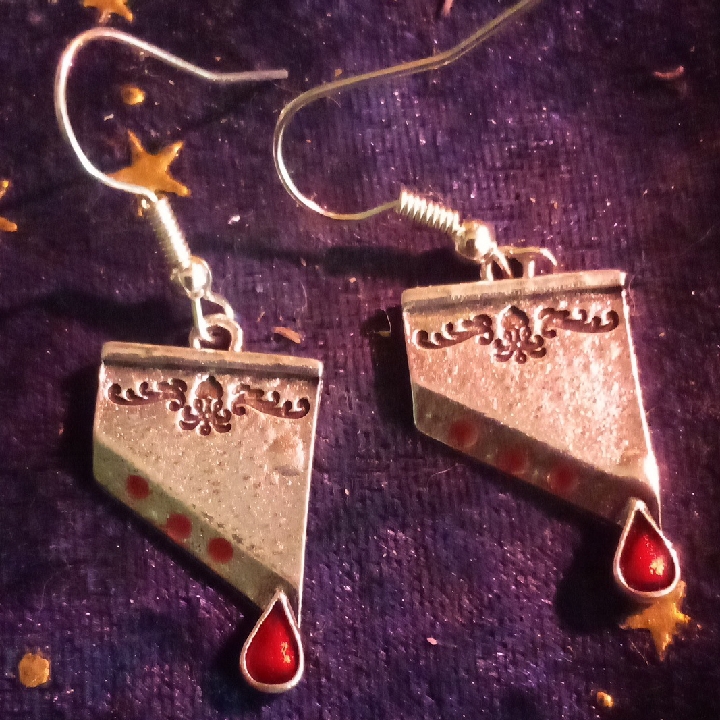 Gothic Silver Tone Guillotine Earrings